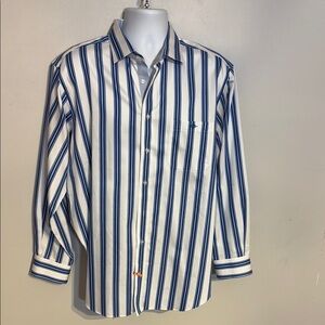 Paul Fredrick Blue and White Button Down Dress Shirt